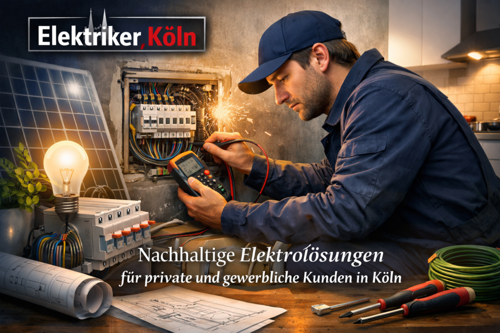 Elektriker in Köln prüft nachhaltig und fachgerecht einen Verteilerkasten für private und gewerbliche Kunden.
