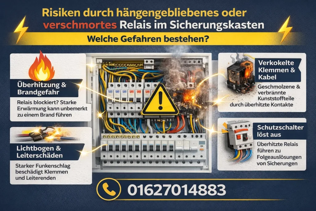 Welche Risiken entstehen, wenn ein Relais im Sicherungskasten hängen bleibt oder verschmort
