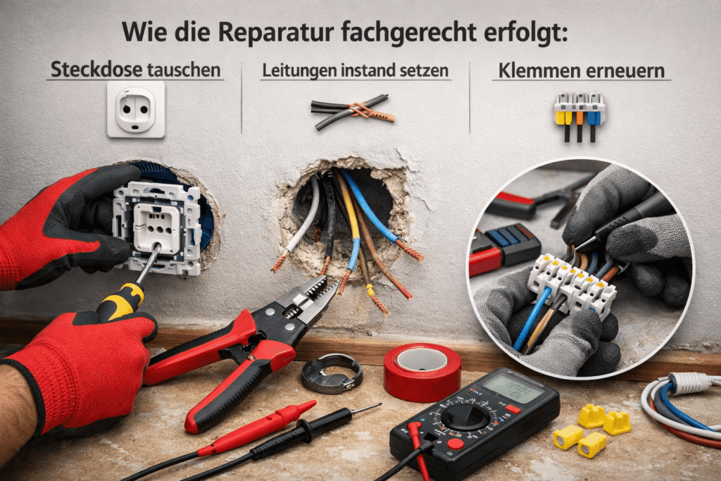 Elektroreparatur Steckdose Kabel Klemmen